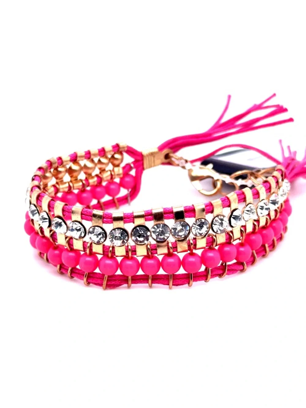 Pink Beaded Crystal Wrap Bracelet‎ (E5)